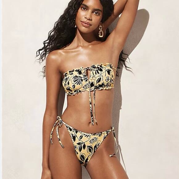 J. Crew Ribbed Curved-waist Cheeky String Bikini Bottom Black Women's Med BE805 - Picture 7 of 7